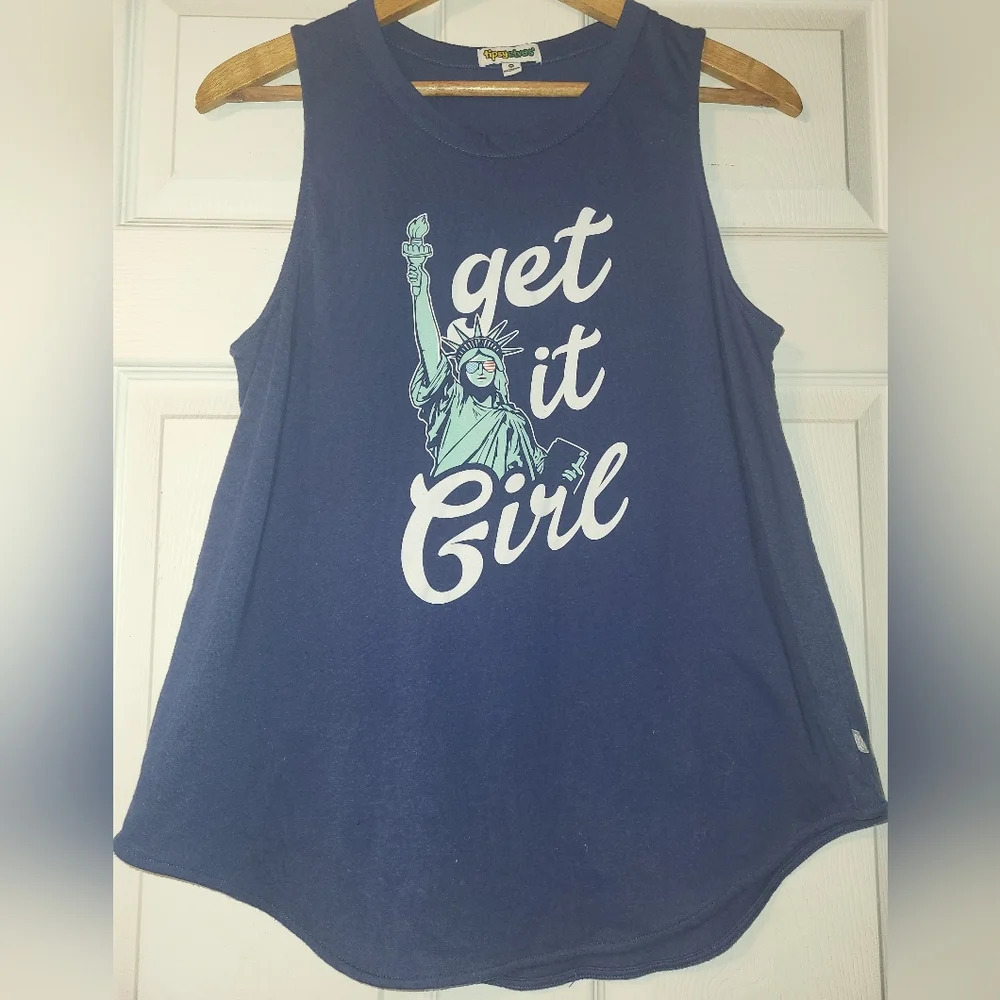 Tipsy Elves Get It‎ Girl Statue Liberty Blue Flag Tank Size XL